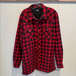 Wrangler Men's Quilted Plaid Button-Down Shirt in Red and Black